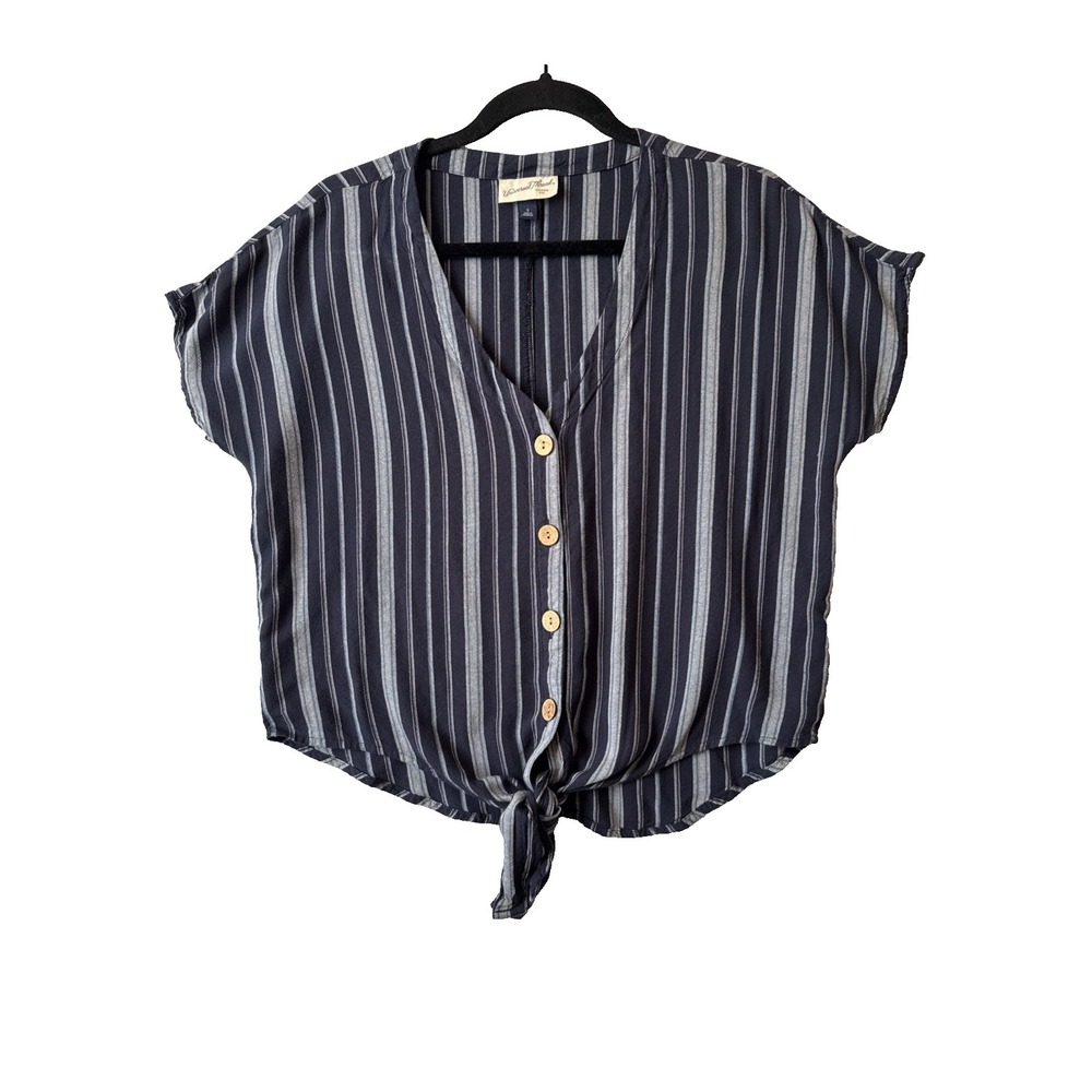 Universal Thread Navy Blue Striped Button Tie Front Blouse Size S Nautical Boho